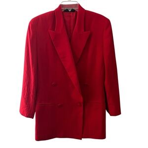 Vintage 90s Donna Karan Red Oversized Wool Jacket Blazer US 10 Large EUC
